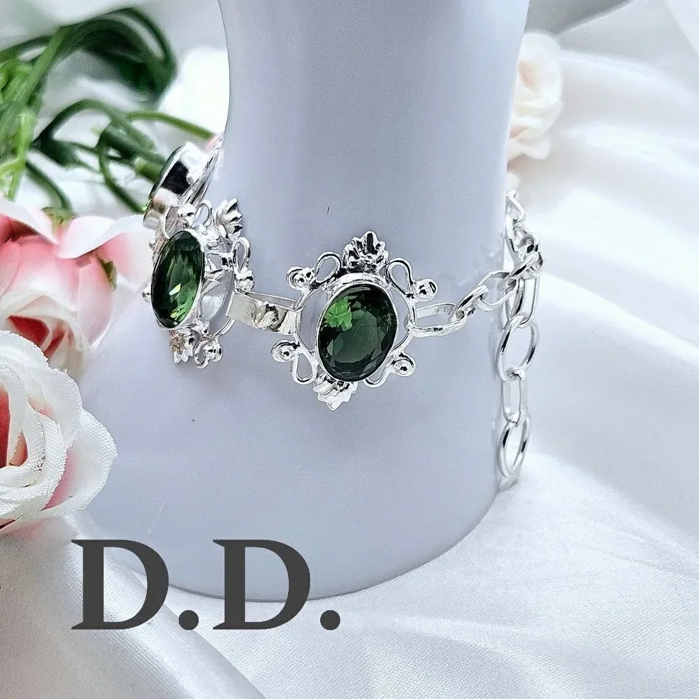 Green Amethyst Tennis Bracelet on 925 Sterling Silver